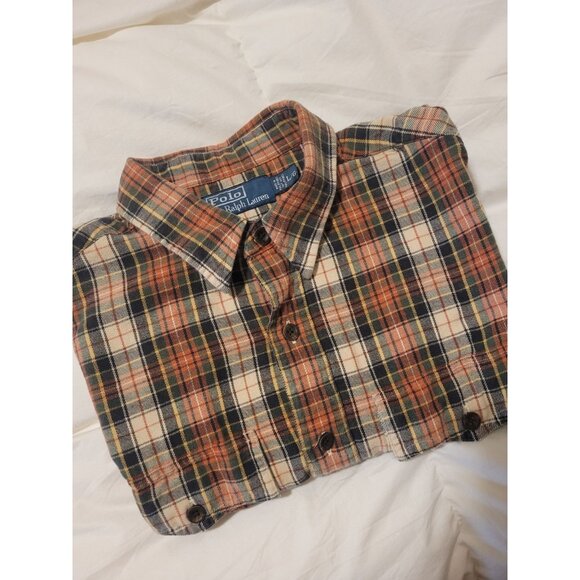 VTG Polo By Ralph Lauren Mens Plaid Button up Shirt L/G Cotton Orange Green prep - Picture 3 of 6